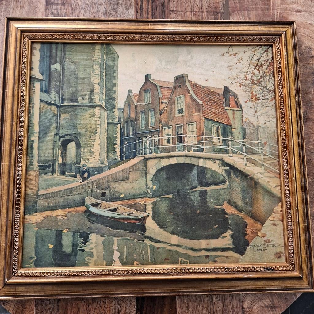 Oude afbeelding van Jaroslav Seteleik, gezicht op Delft, Ophalen of Verzenden