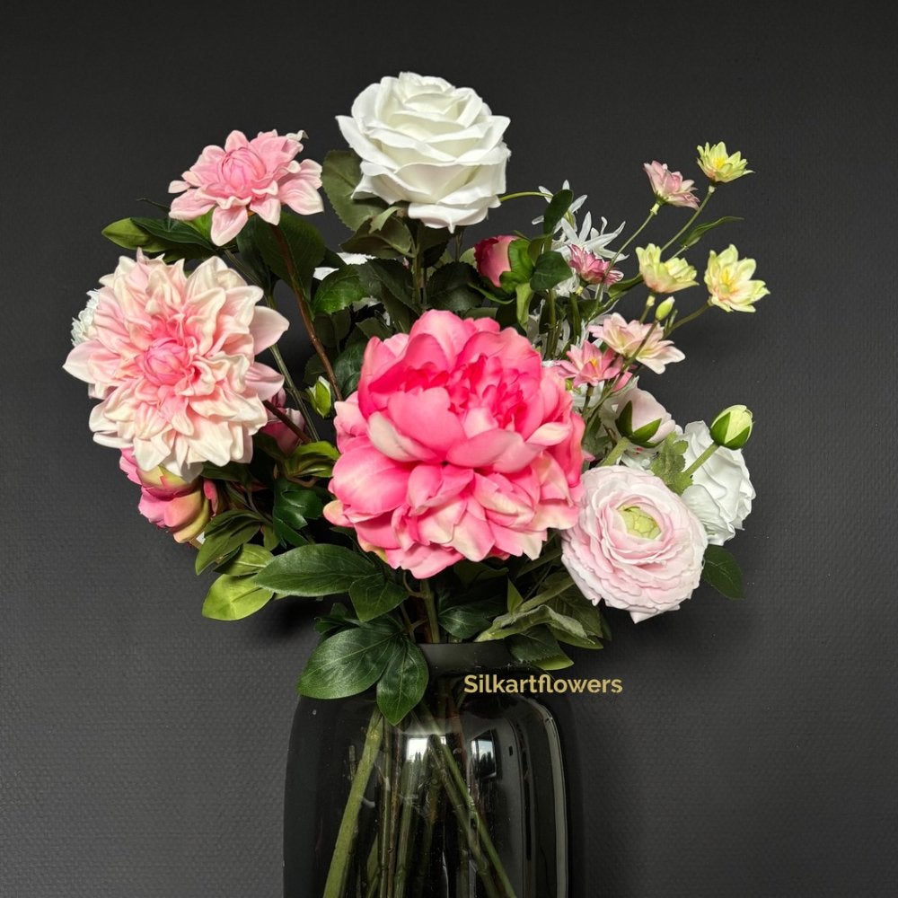 Prachtig boeket kunstbloemen in roze en witte tinten, Ophalen, Binnen, Nieuw, Kunststof