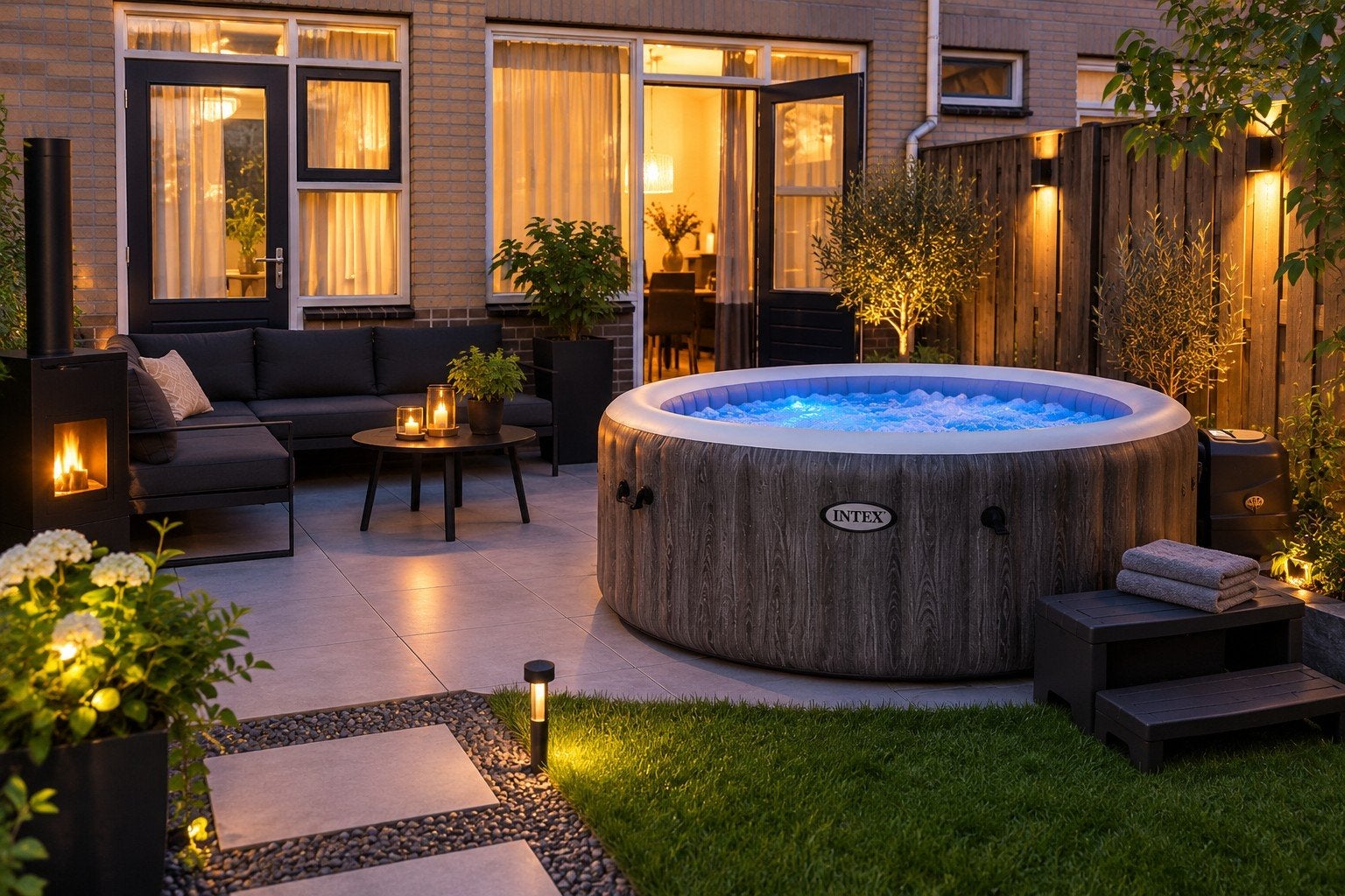 Intex PureSpa Greywood Deluxe 4 persoons - compleet pakket, Ophalen, Rond, Opzetzwembad, Minder dan 80 cm