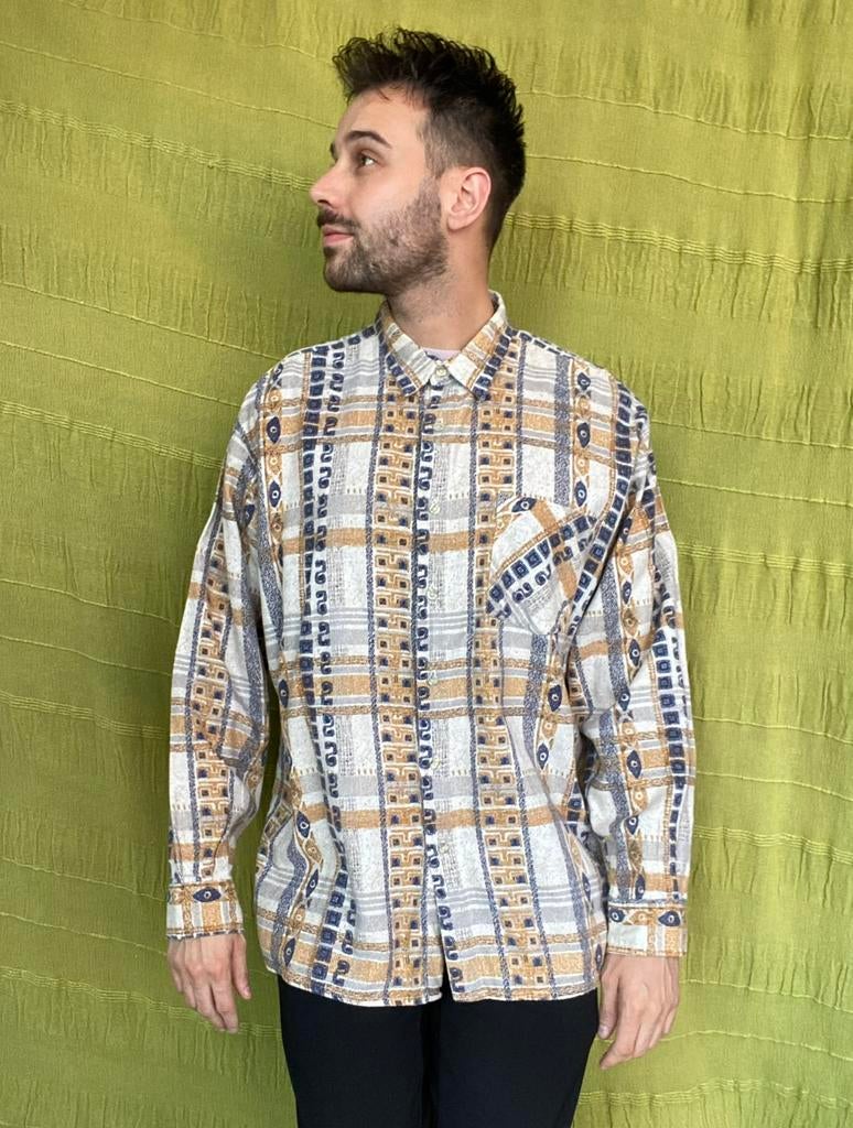Vintage flannel shirt / overhemd / print / large / L, Hgv, Hgv, Ophalen of Verzenden, Halswijdte 41/42 (L)