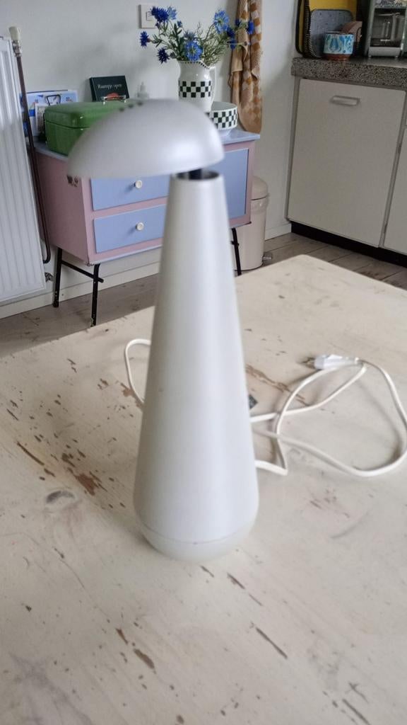Vintage Penquin grijze tafellamp - Jaren '90 Design, Huis en Inrichting, Lampen | Tafellampen, Kunststof, Gebruikt, Ophalen of Verzenden