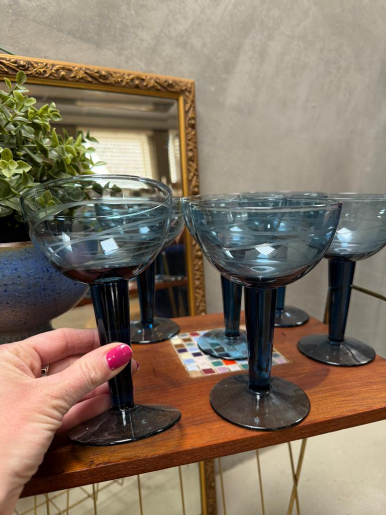 Cocktailglazen - cobaltblauw met geslepen details, Q, Q, Ophalen of Verzenden, Overige stijlen