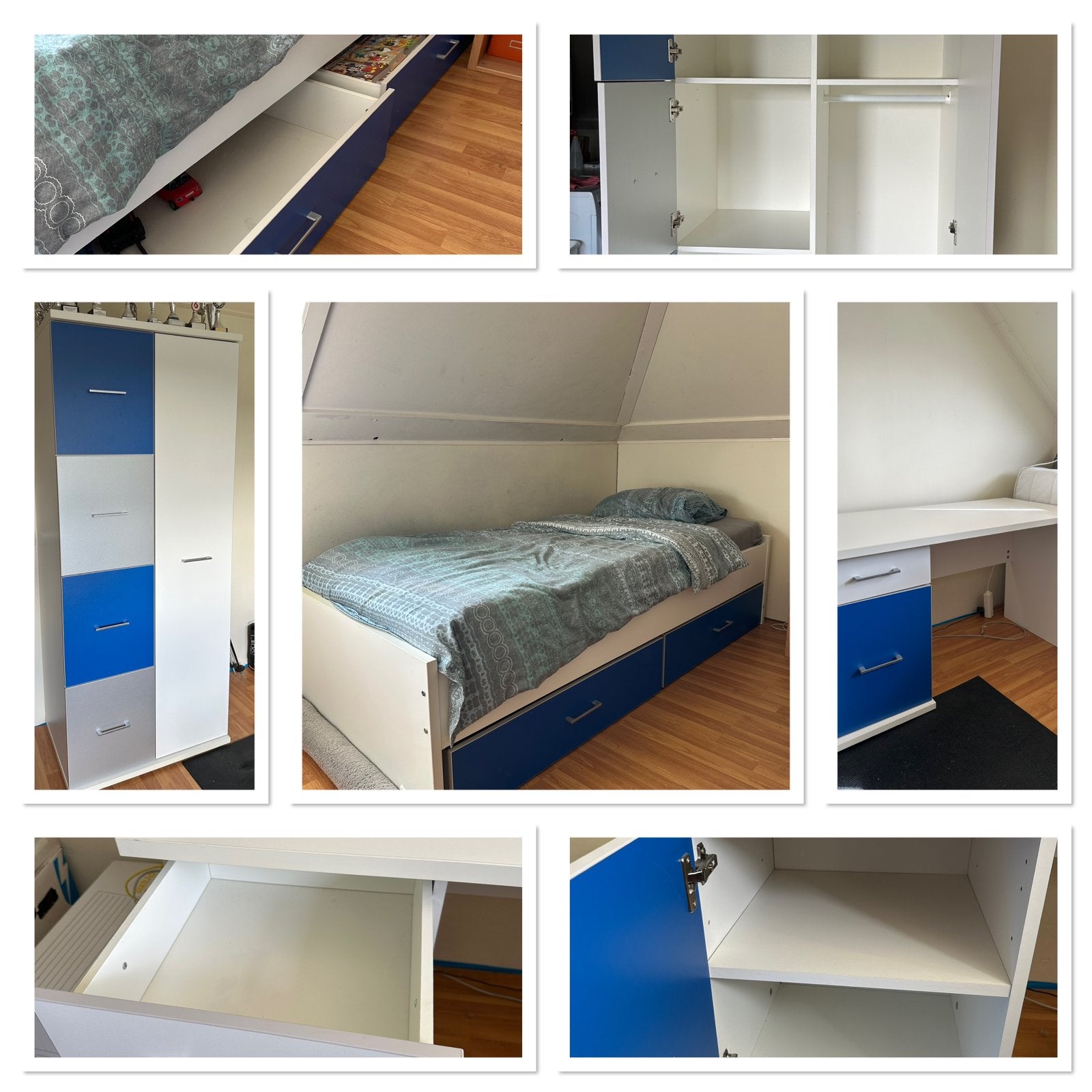 Tienerkamer Compleet - Wit & Blauw, Ophalen, Zo goed als nieuw, Eenpersoons