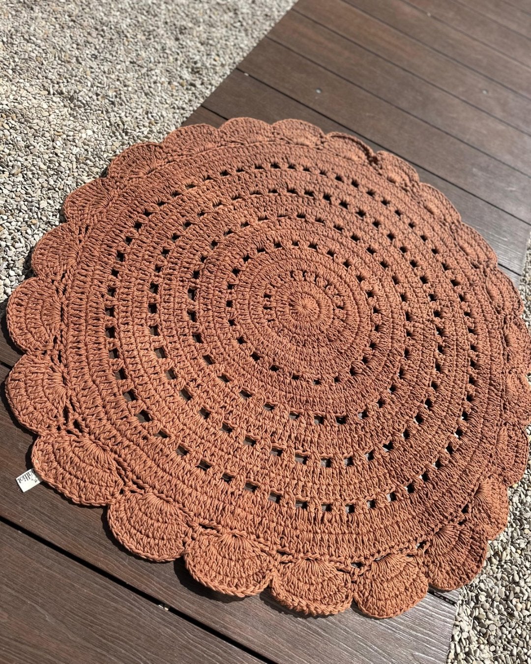 Nattiot gehaakt vloerkleed, oranje bruin, Ø 120 cm, 100 tot 150 cm, Bruin, FHD 1, rue Kloster 67140 Barr FRANCE, Nattiot