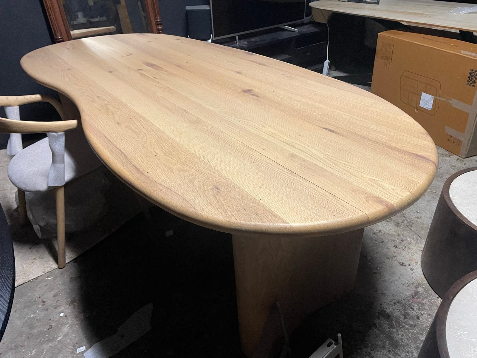 Massief naturel eiken tafel 250x110 organische vorm, Ophalen, 100 tot 150 cm, Eikenhout, Vijf personen of meer
