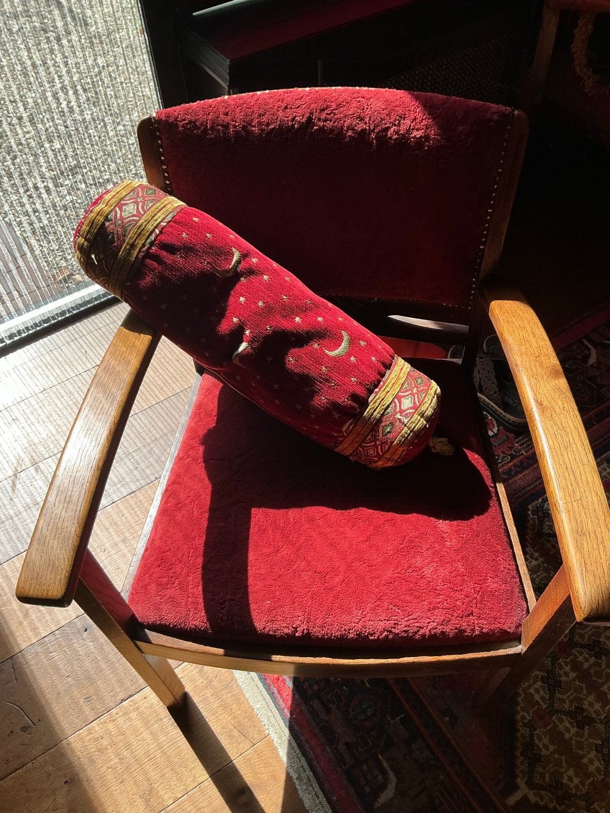 Vintage prachtige Turks Rolkussen ❤️ Rood Velours, Huis en Inrichting, Woonaccessoires | Kussens, Overige merken, Onbekend, Ophalen of Verzenden