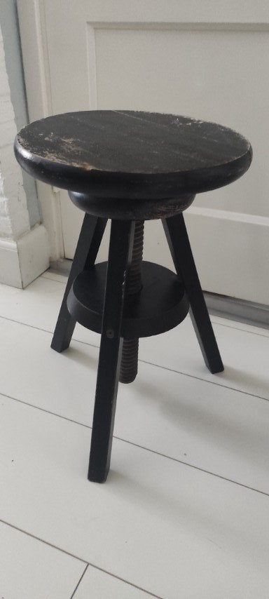 Vintage draaikruk schilderskruk hout zwart, Huis en Inrichting, Krukjes, Ophalen of Verzenden, In hoogte verstelbaar, Gebruikt