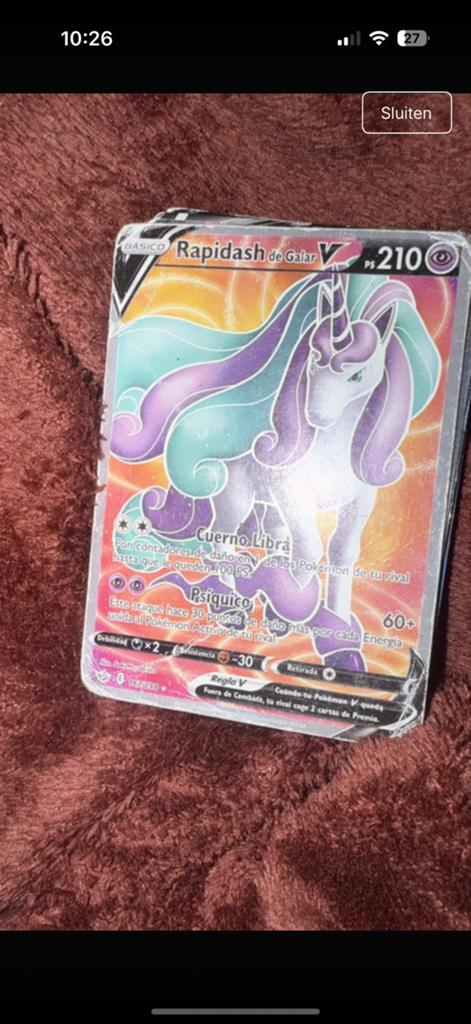 Pokémon Kaart Rapidash de Galar V (Spaans), Ophalen of Verzenden, Zo goed als nieuw, Losse kaart