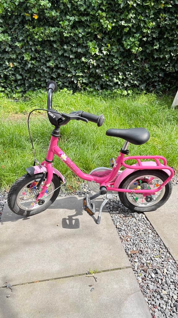 Puky  12 inch Steel pink kinderfiets met zijwieltjes 3+, Ophalen, Zo goed als nieuw, Minder dan 16 inch, Zijwieltjes