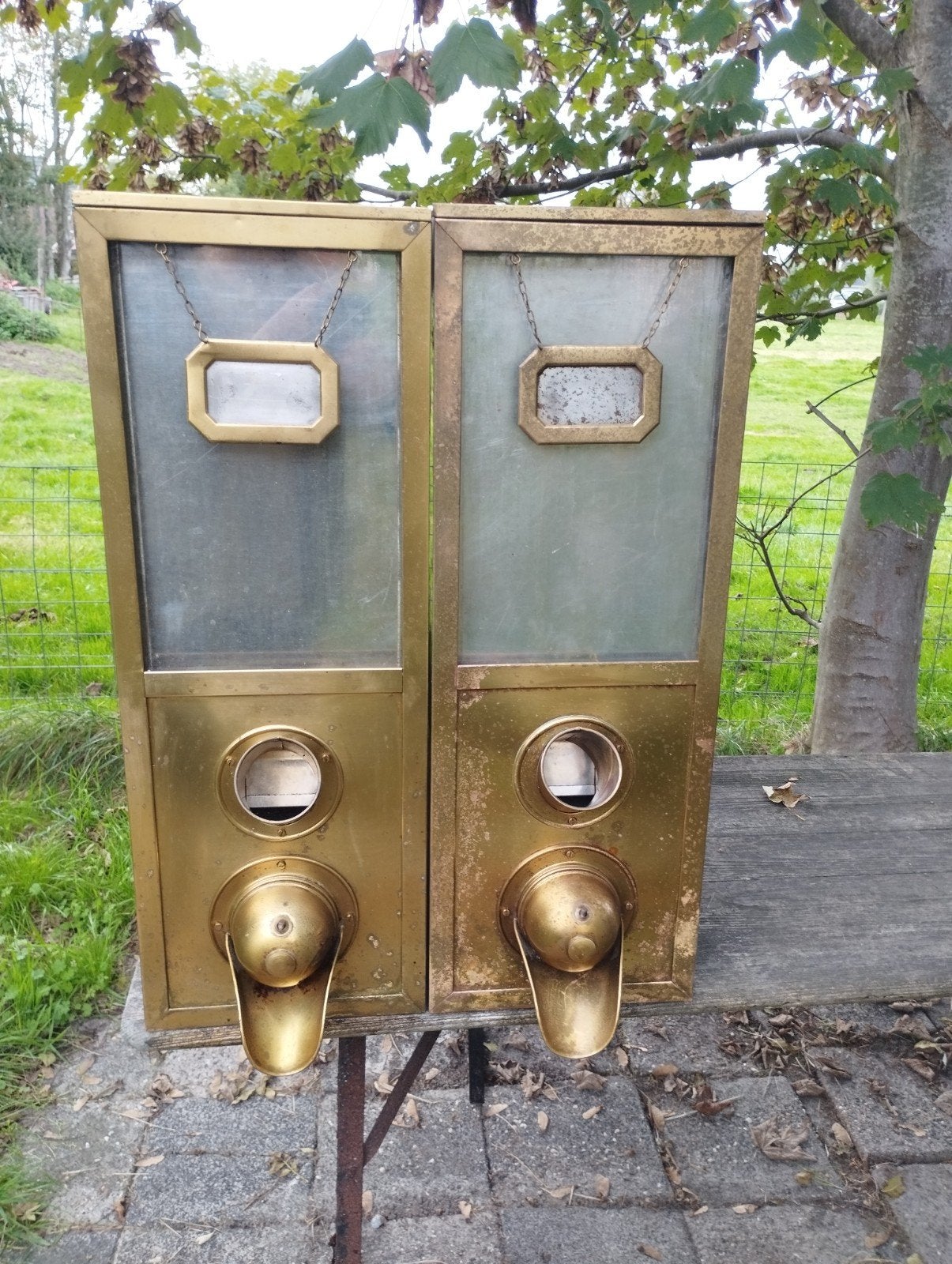 2 Antieke graanmolen dispensers - koffiebonen dispenser, Ophalen