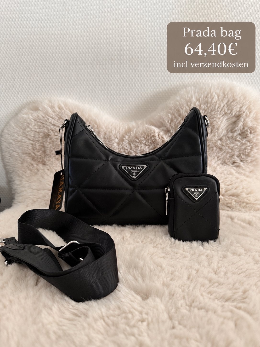 Prada tas met klein tasje, Ophalen of Verzenden, Zo goed als nieuw, Zwart, Handtas