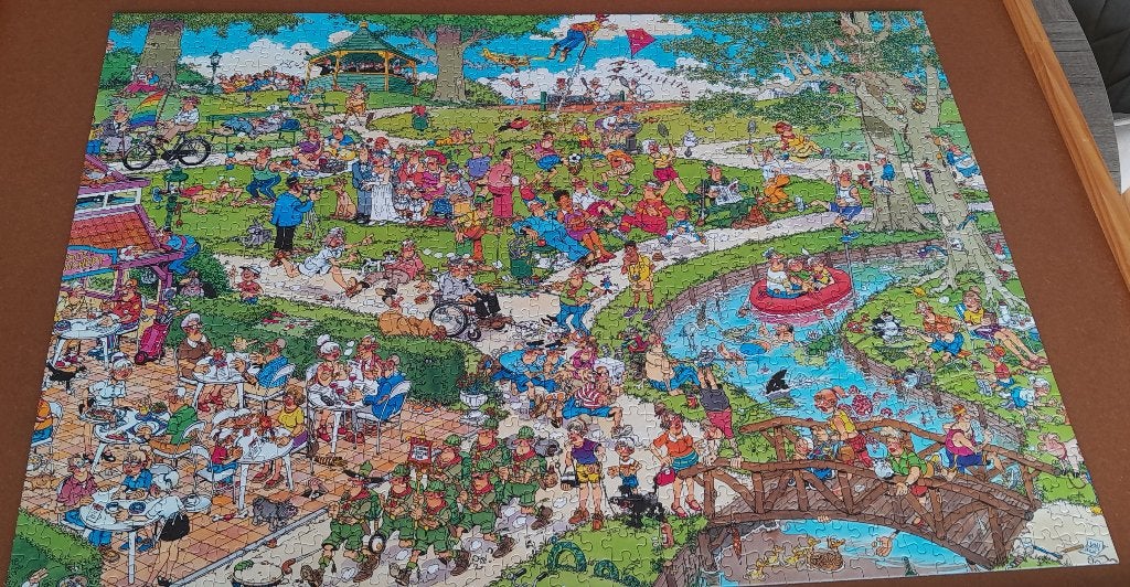 Te koop: dubbele puzzel Jan van Haasteren., Ophalen of Verzenden, 500 t/m 1500 stukjes, Zo goed als nieuw, Legpuzzel