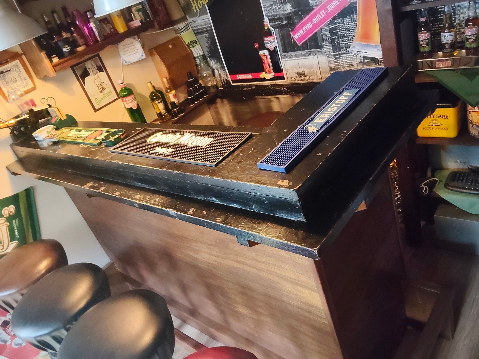 Houten bar met spoelbak inclusief 5 barkrukken!, Huis en Inrichting, Ophalen, Gebruikt