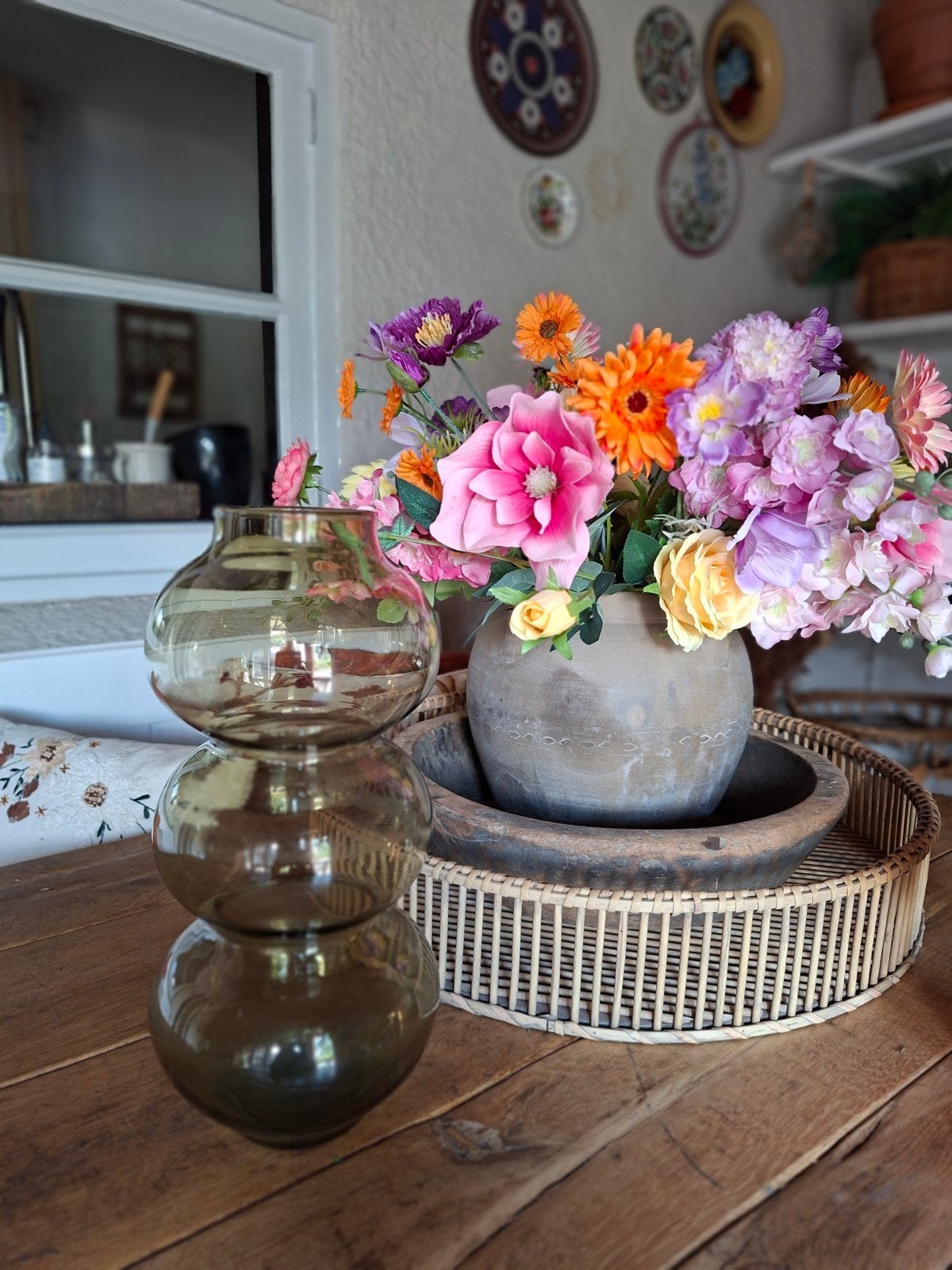 Bruin glazen bollen bloemvaas, Ophalen, Bruin