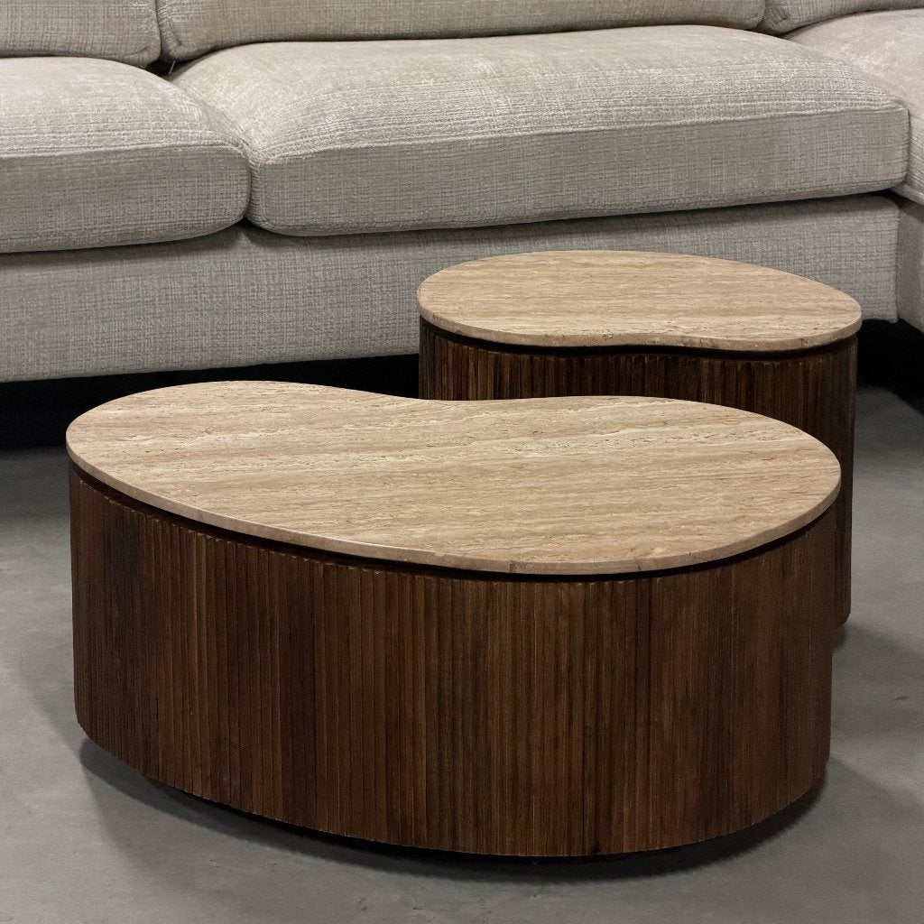 salon set travertine bruin japandi stijl (nieuw showroom), Ophalen, 50 tot 100 cm, Rond, 50 tot 100 cm