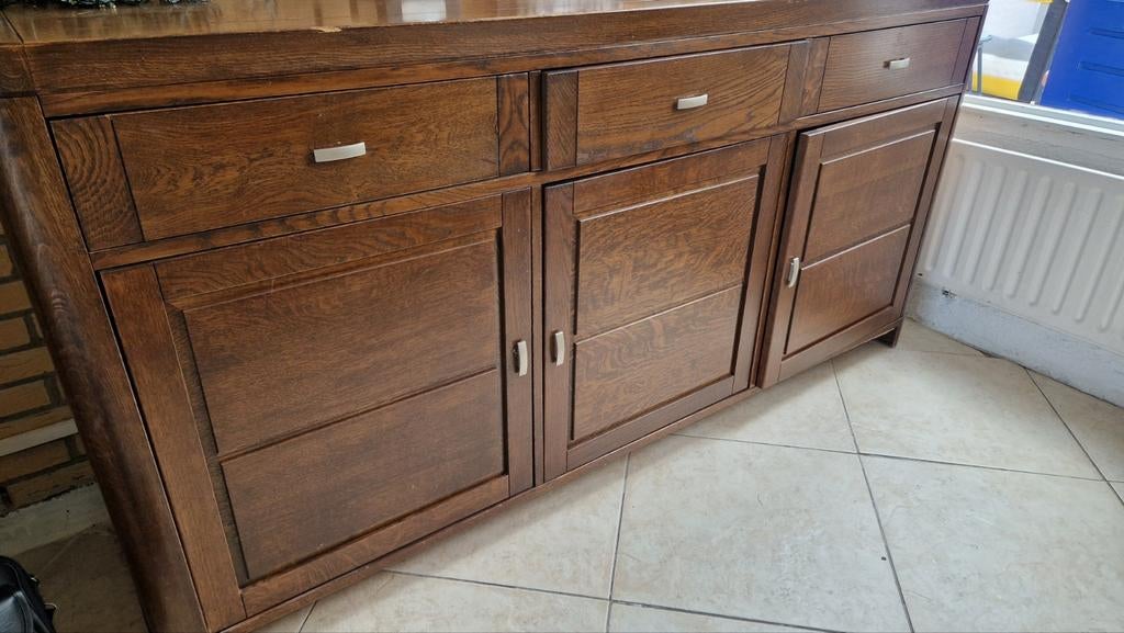 Mooie, klassiek eiken set: dressoir, tafel & stereo kast, Huis en Inrichting, Gebruikt, 100 tot 150 cm, Eikenhout, Ophalen of Verzenden