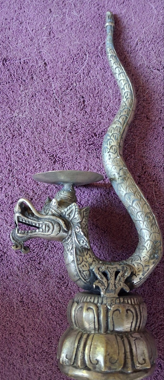Naga-Balinese Drakenkandelaar, 40 cm hoog., Antiek en Kunst, Antiek | Kandelaars, Ophalen of Verzenden, Koper of Brons