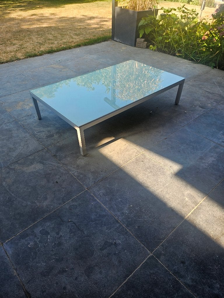 Lounge tuintafel met matglazen blad, Tuin en Terras, Ophalen, Gebruikt, Bijzettafel, Aluminium