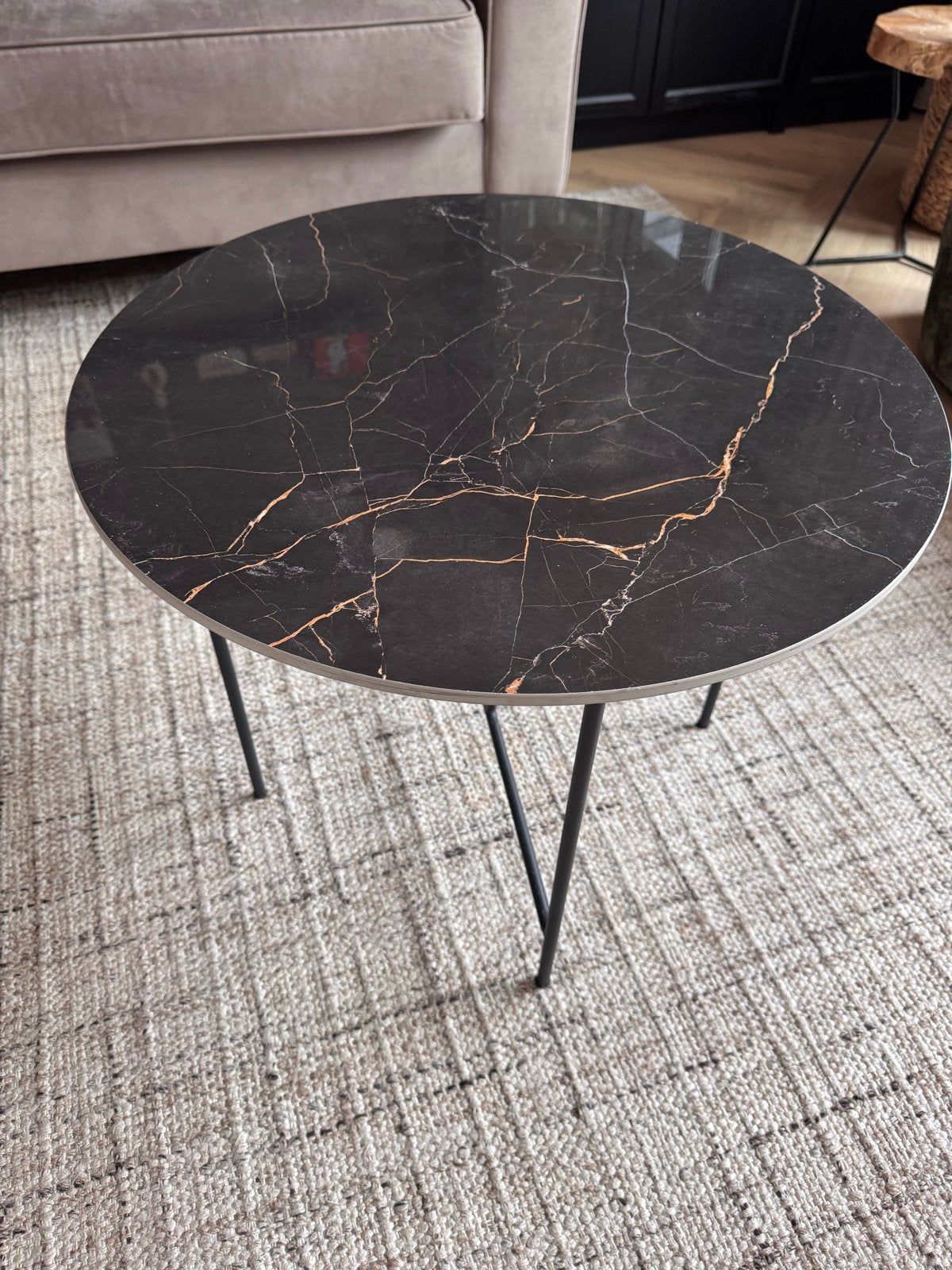 WOOOD Vida Bijzettafel - Marmer patroon - Zwart - 48x60x60, Metaal of Aluminium, Rond, 55 tot 75 cm, Ophalen