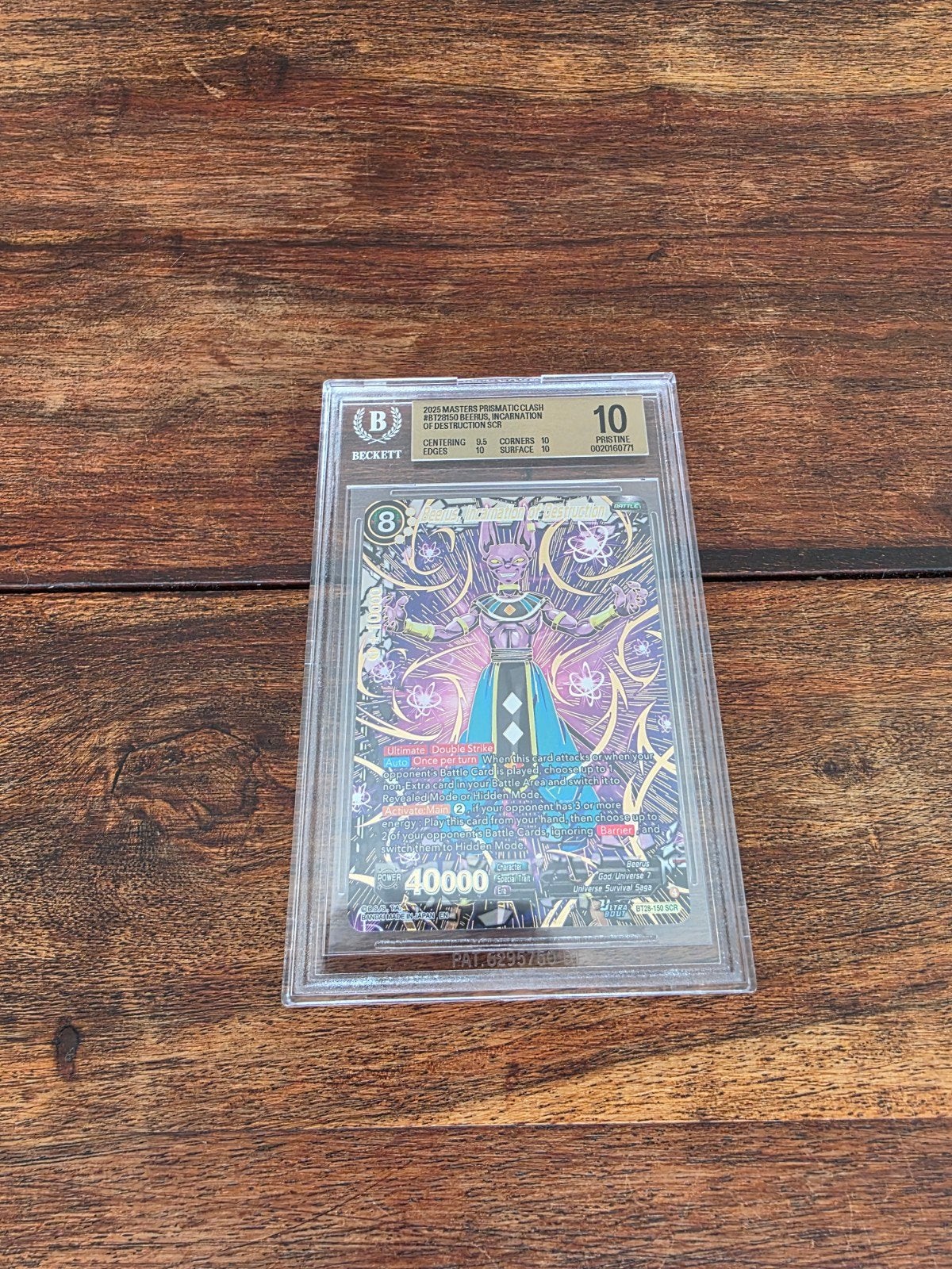 Dragon Ball TCG Beerus SCR Beckett 10, Ophalen of Verzenden, Zo goed als nieuw, Losse kaart, Foil