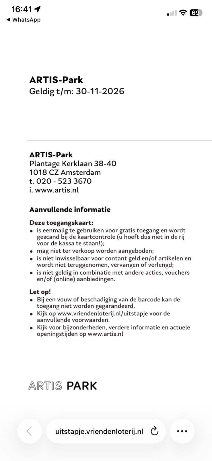 2 kaartjes voor Artis, Tickets en Kaartjes, Twee personen, Overige soorten