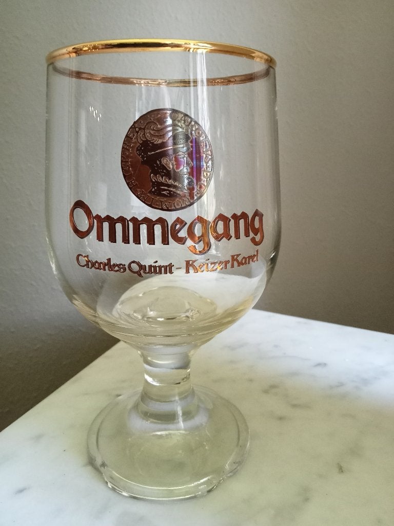 4 Ommegang bierglazen Keizer Karel 33 cl, Ophalen of Verzenden, Zo goed als nieuw, Glas of Glazen, Overige merken