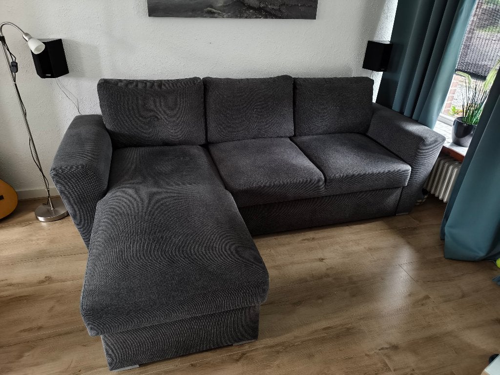 Jysk Vejlby (slaap)bank 3 zits met chaise longue, Gebruikt, Driepersoons, 75 tot 100 cm, Rechte bank