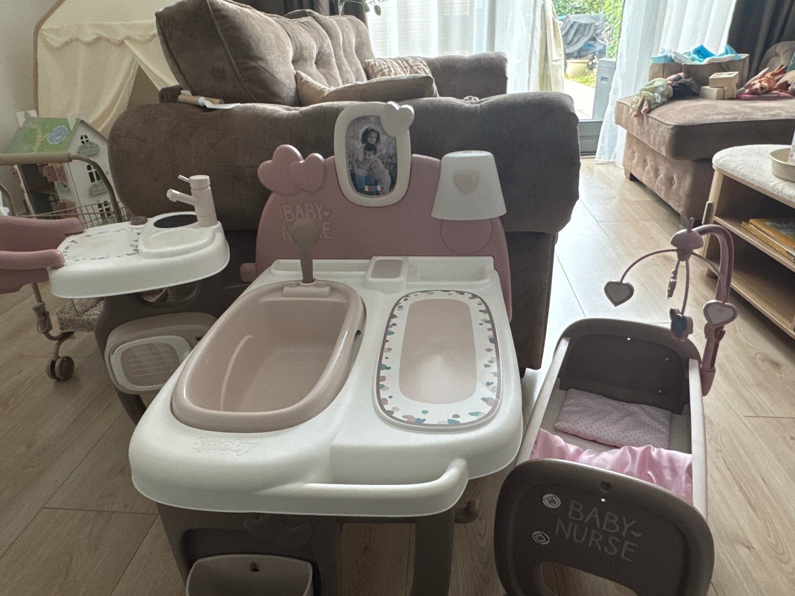 Smoby Baby Nurse Poppen Verzorgingsset met Wiegje, Ophalen, Zo goed als nieuw, Babypop