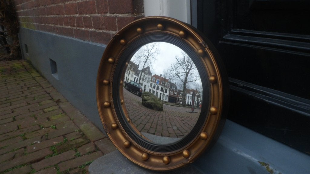 Butlerspiegel wandspiegel rond, Mirrorbelle products., Antiek en Kunst, Antiek | Spiegels, Ophalen of Verzenden, Rond, Minder dan 50 cm