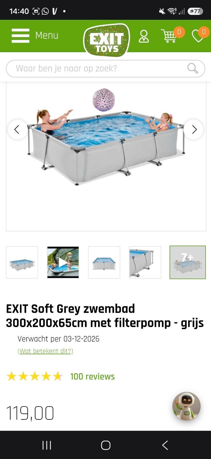 Nieuw EXIT Soft Grey zwembad 300x200x65cm grijs, Tuin en Terras, Ophalen, Nieuw, Opzetzwembad, Rechthoekig