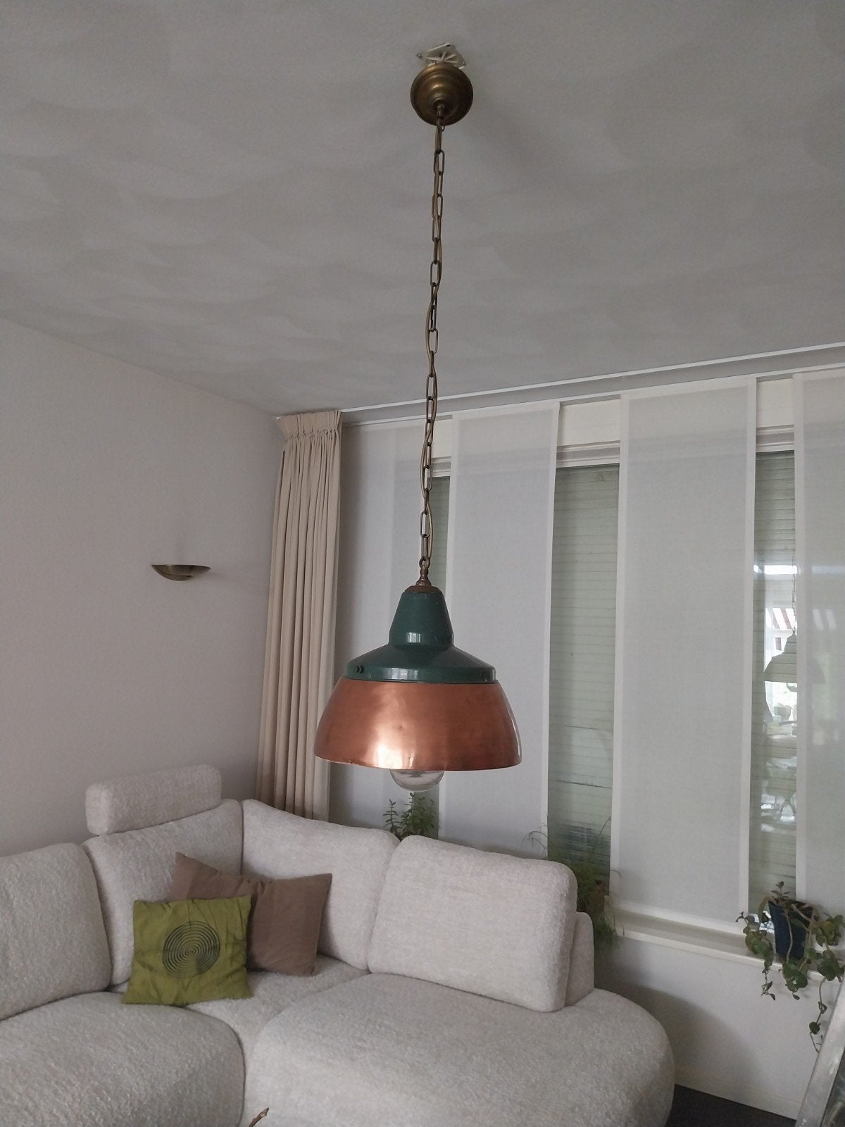 oude scheepslamp koperlook met antiek groen, Ophalen of Verzenden
