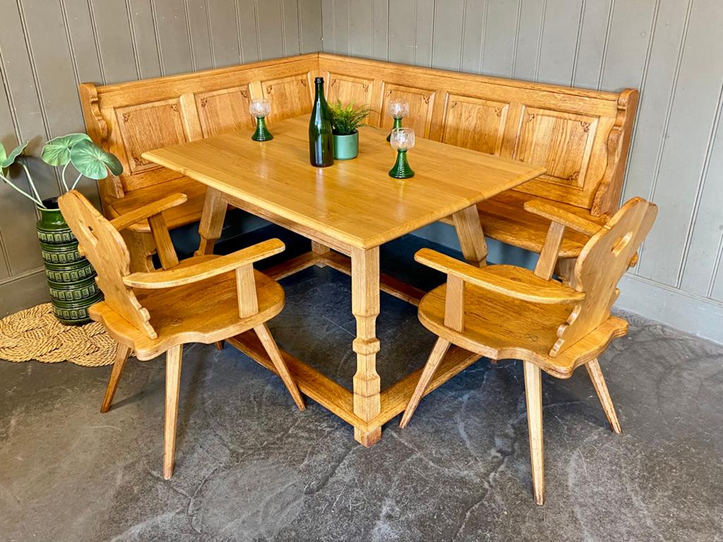 Echte Duitse eethoek massief eiken oostenrijkse hoekset, Huis en Inrichting, Ophalen, Inclusief barstoelen, Zo goed als nieuw