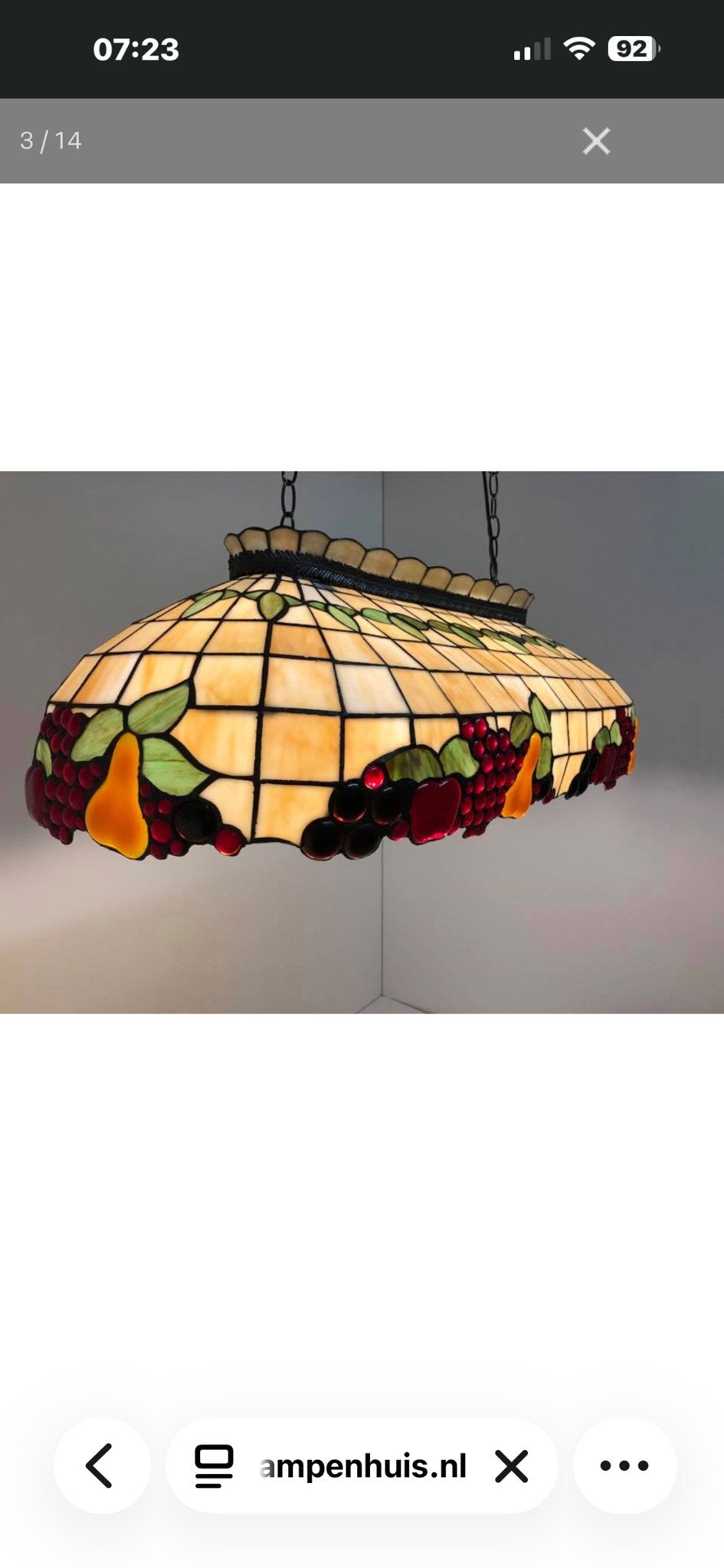 Tiffany lees-/biljartlamp Fruit - Nieuwstaat, Huis en Inrichting, Ophalen, Zo goed als nieuw, Glas, E27 (groot)