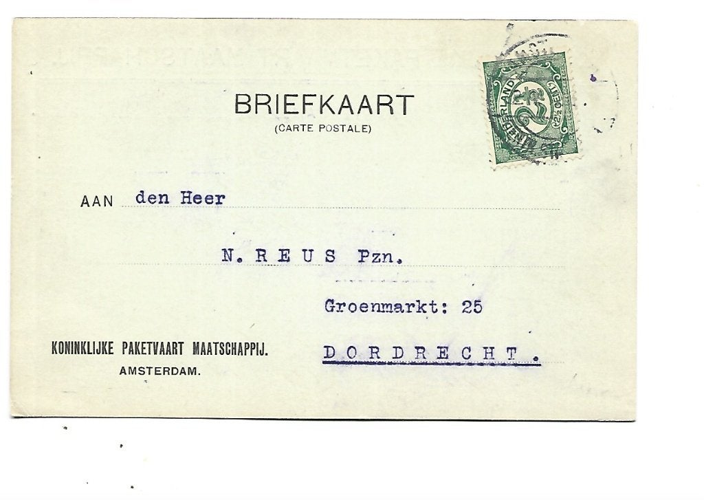 Amsterdam -Koninklijke Paketvaart Maatschappij -1912, Verzenden, Briefkaart