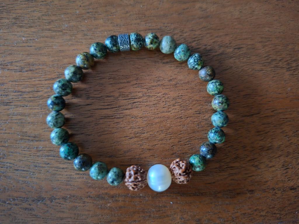 Nieuw!PimpsandPearls/Armband Afrikaanse Turkoois+Barok Parel, Ophalen of Verzenden, Nieuw, Met bedels of kralen