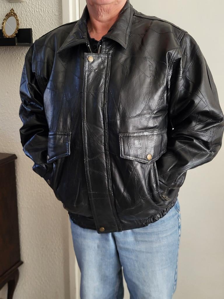 Leren jas, Kleding | Heren, Jassen | Winter, Ophalen, Zo goed als nieuw, Maat 46 (S) of kleiner, Zwart