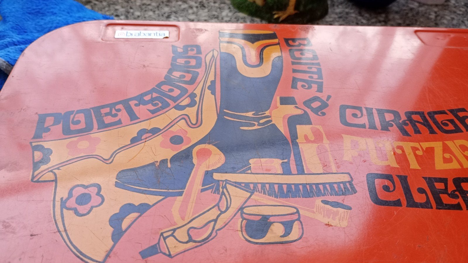 Vintage Brabantia Poetsdoos - Oranje met Laarzenprint, Ophalen of Verzenden, Huis en Inrichting