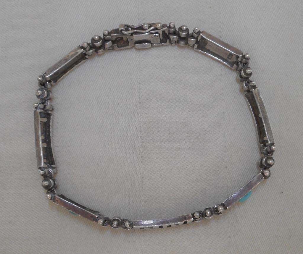 Zilveren vintage armband met turquoise en meander nr.156, Sieraden, Tassen en Uiterlijk, Armbanden, Verzenden, Zo goed als nieuw
