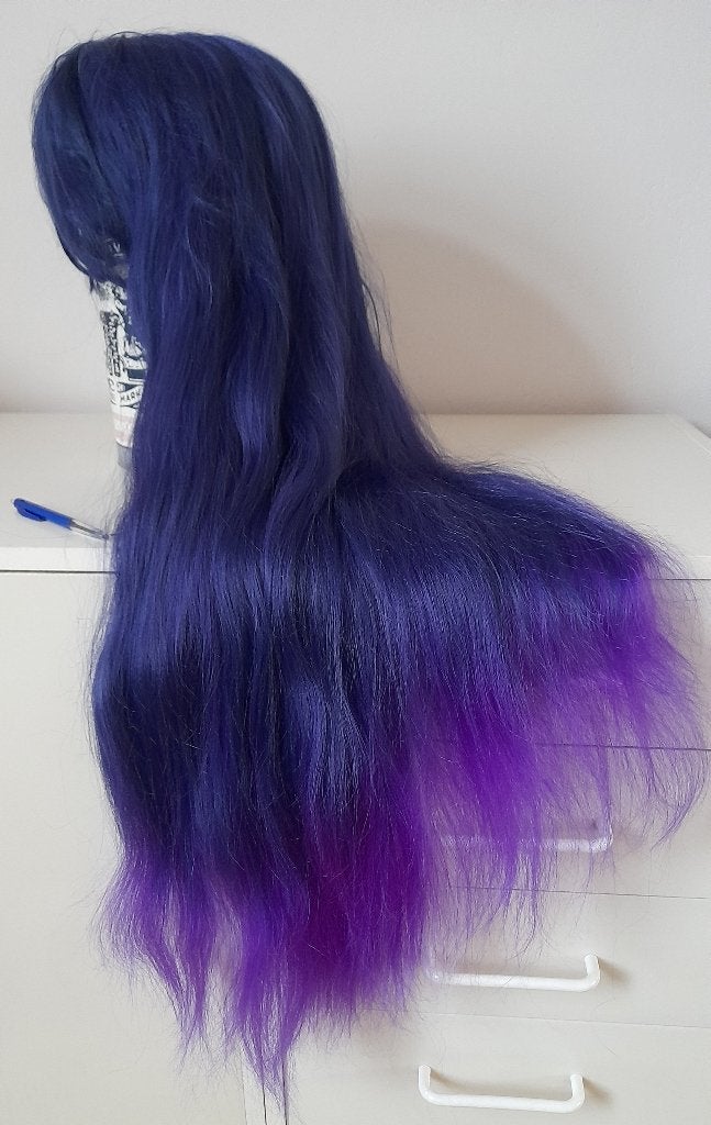 Pruik heel lang steil blauw haar 100 cm cosplay z.g.a.n., Ophalen, Zo goed als nieuw, Pruik of Haarverlenging