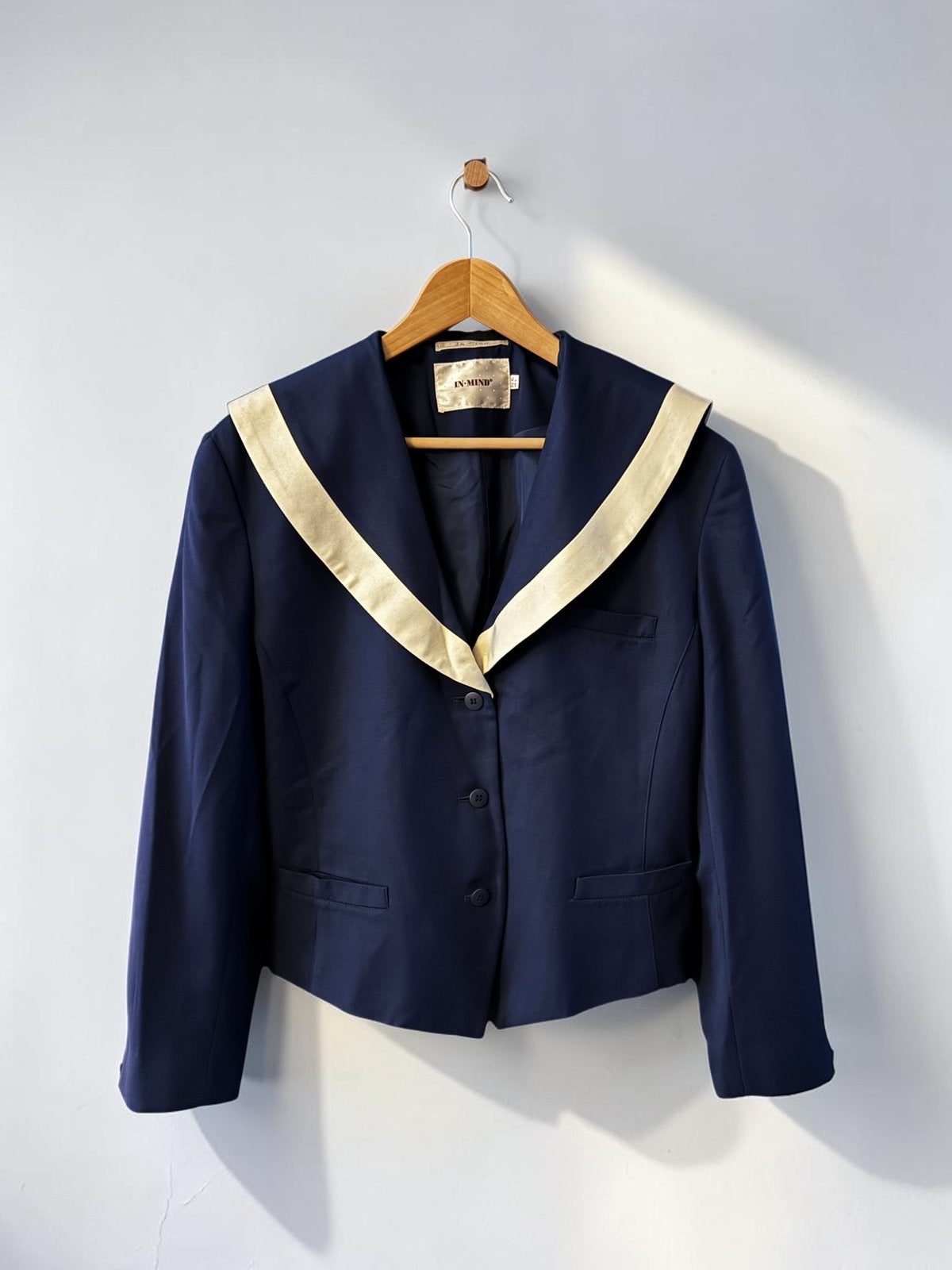 In-Mind vintage sailor kraag blazer navy blauw wit 38 M, Blauw, Maat 42/44 (L), Ophalen of Verzenden, Zo goed als nieuw