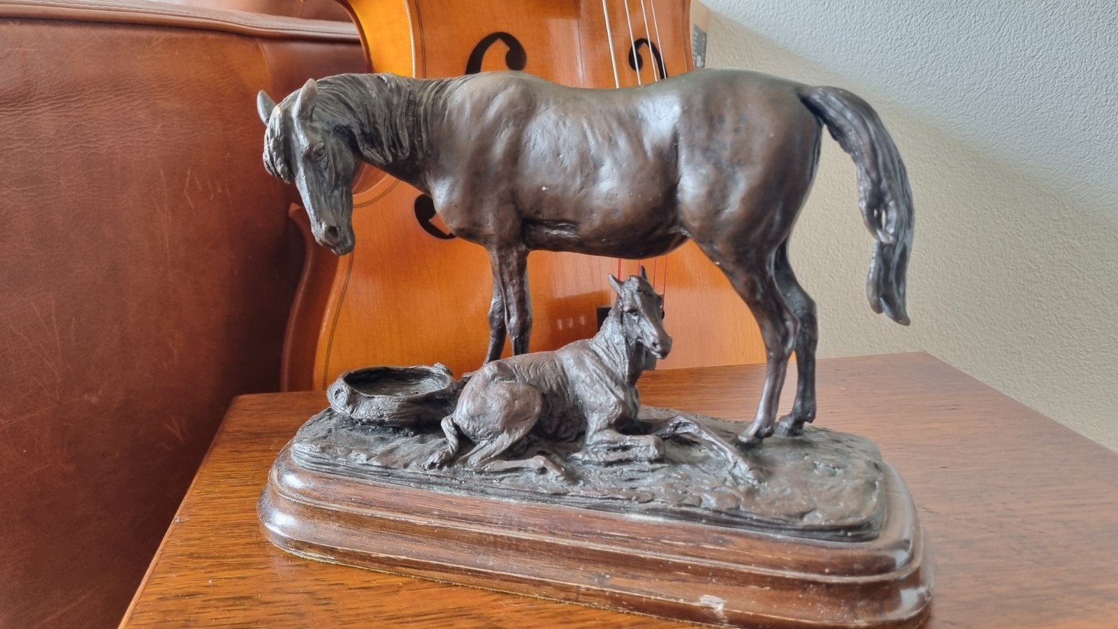 Bronzen beeld van twee paarden gesigneerd Angel, Antiek en Kunst, Ophalen of Verzenden