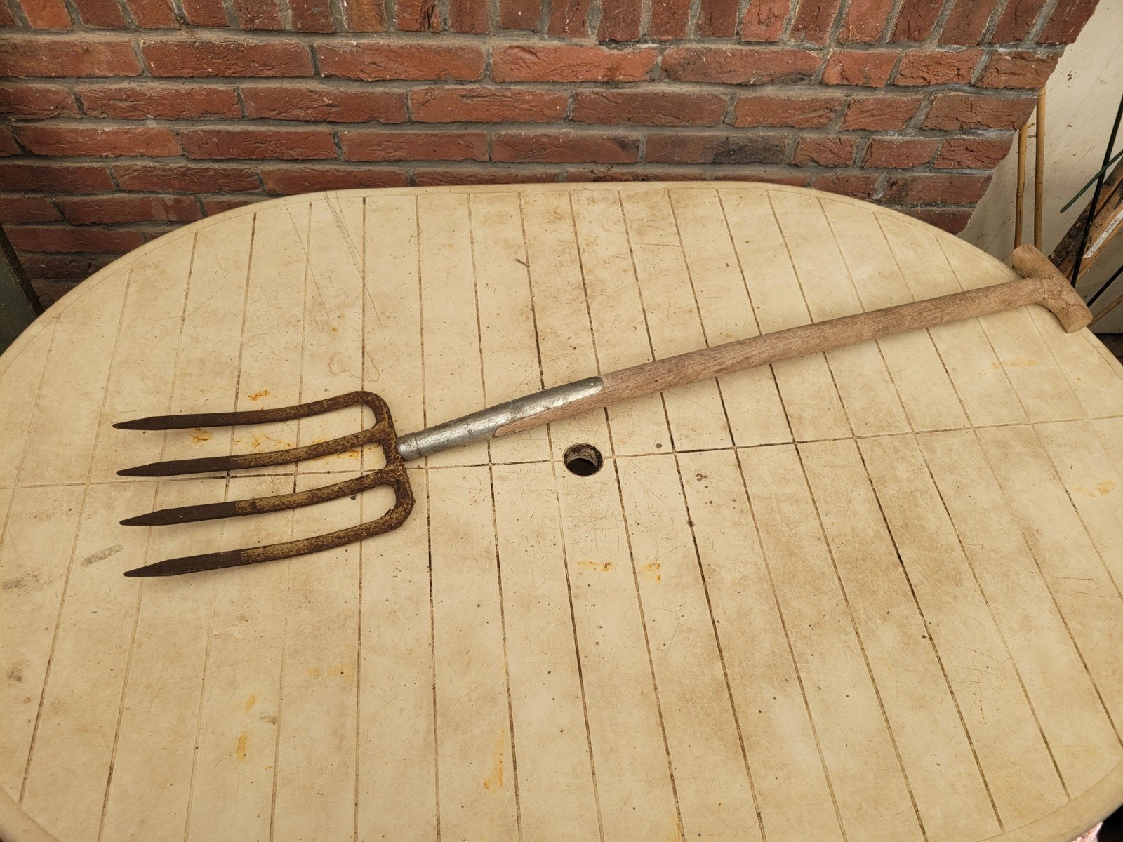Oude hooivork met houten steel - Vintage landbouwwerktuig, Ophalen of Verzenden
