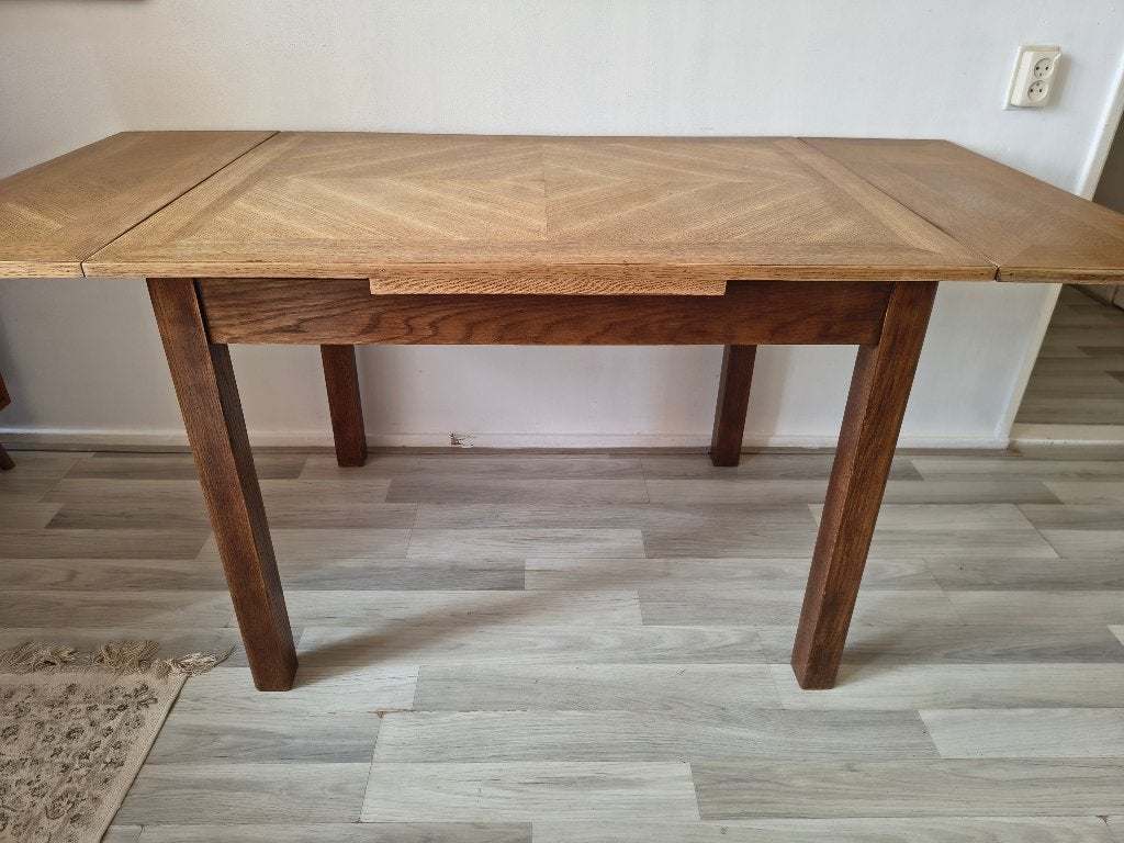 Vintage Uitschuifbare tafel | massief eikenhout (108-172cm), 50 tot 100 cm, Zo goed als nieuw, Vijf personen of meer, Onbekend
