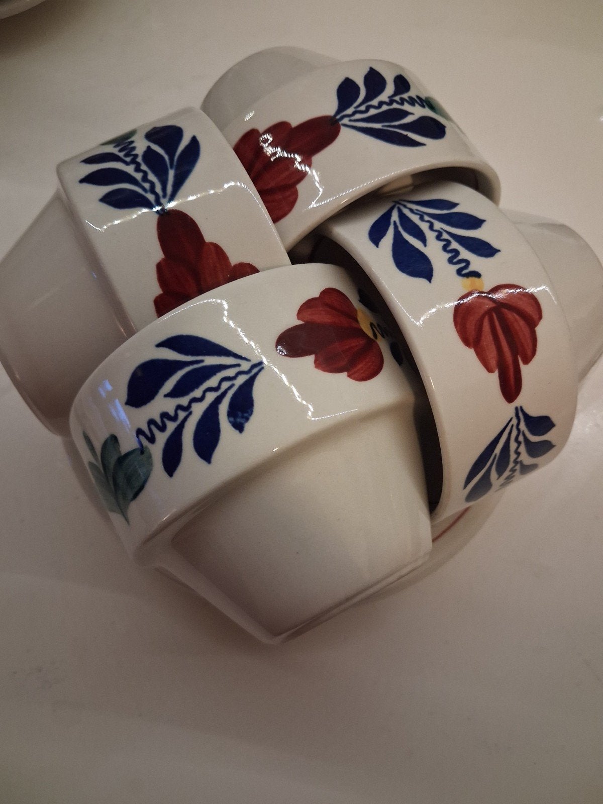 4x Boerenbont koffiekopjes met schotels, Ophalen, Gebruikt, Landelijk/Boerenbont, Kop(pen) en/of Schotel(s)