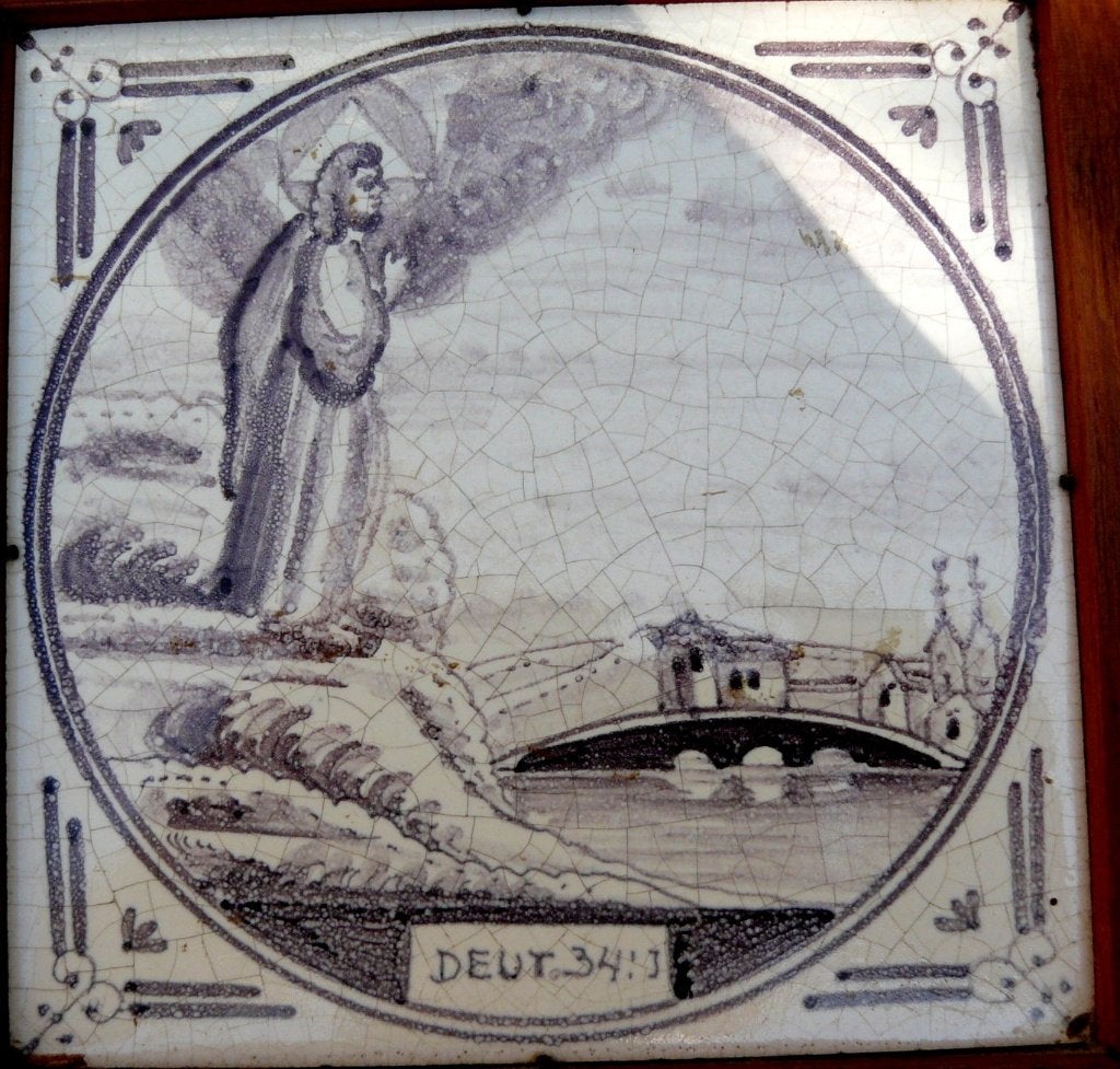 Bijbelse mangaan tegel:  Moses op de berg Nebo, Deut 34 : 3, Ophalen of Verzenden