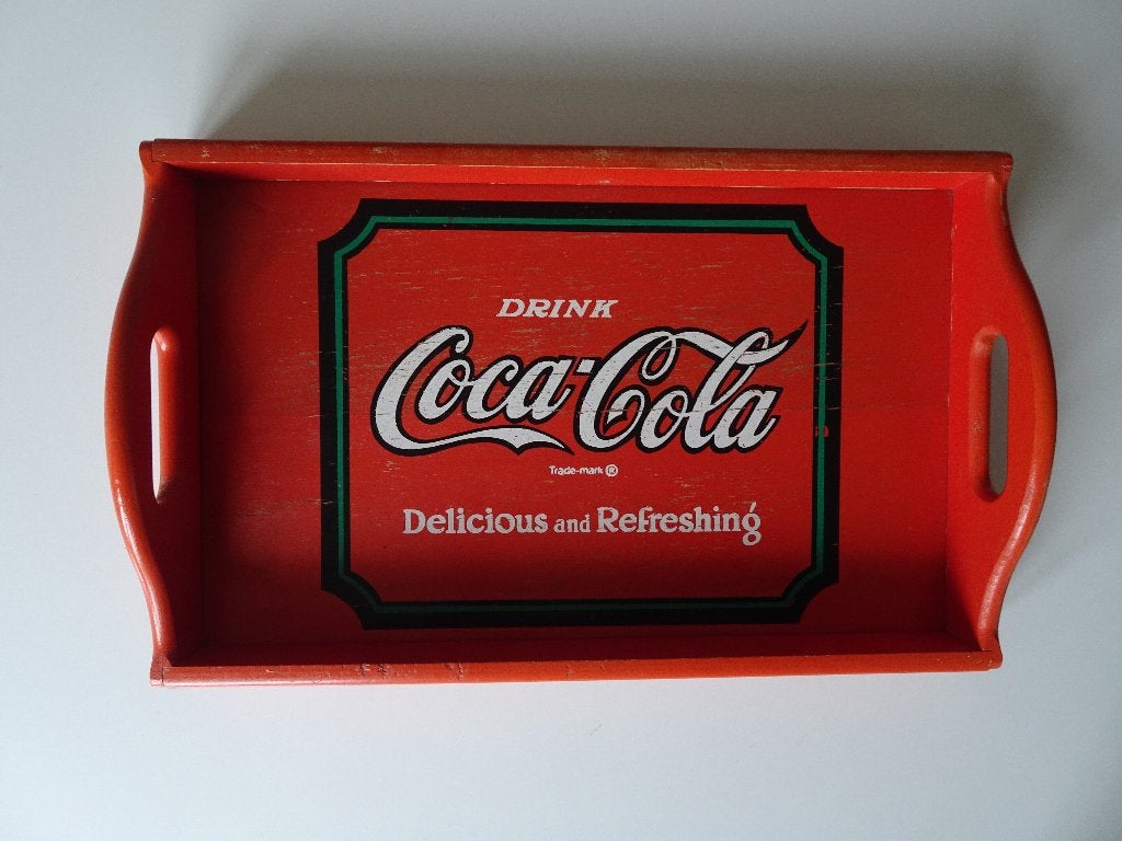 Coca-Cola houten dienblad rood hout, Ophalen of Verzenden, Rechthoekig, Kunststof
