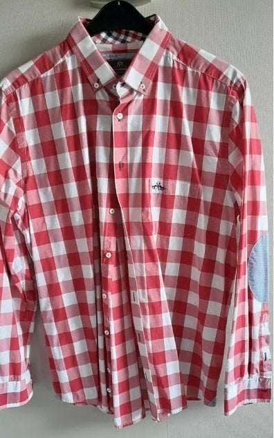 HV Polo geruit overhemd roze/wit met elleboogpatches XL, Wit, Ophalen of Verzenden, Zo goed als nieuw, Hv Polo