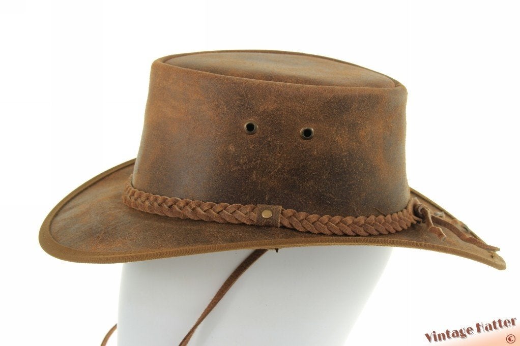 Australische Western hoed Hawkins oranjebruin leer 56-57 new, Hoed, Nieuw, Ophalen of Verzenden, 57 cm (M, 7⅛ inch) of minder