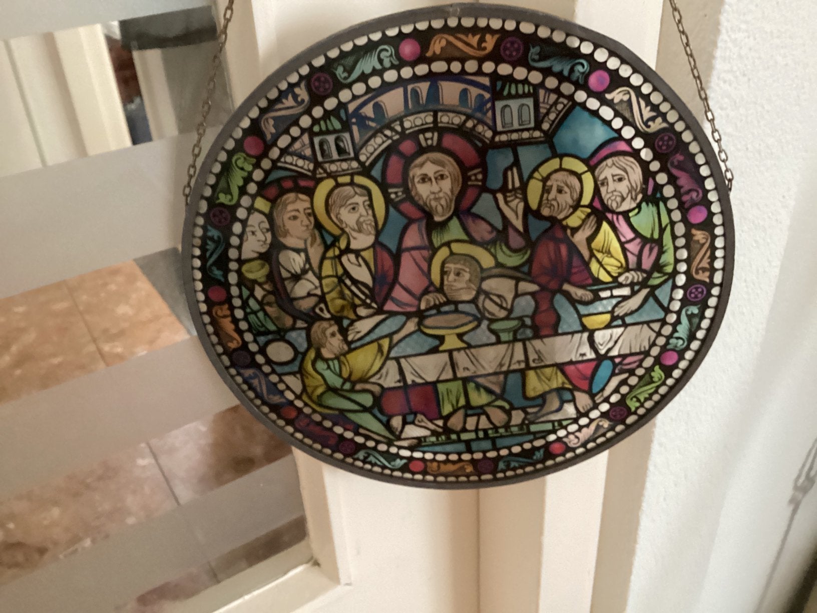 Christus Glas in Lood hanger // diam. 25 cm, Ophalen of Verzenden