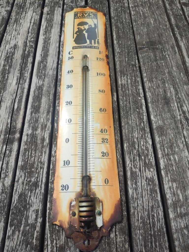 Emaille Thermometer RVS., Verzamelen, Merken en Reclamevoorwerpen, Ophalen of Verzenden, Gebruikt, Reclamebord